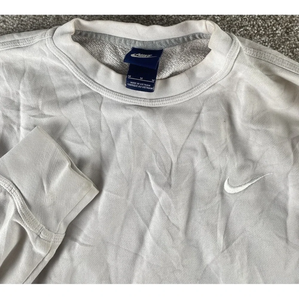 VTG Nike Sweatshirt Fleece Mens M White Long Sleeve Y2K Skater Warm Cotton/Poly